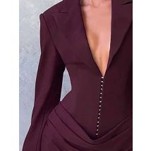 2025 Fashion Solid Color Mini Dress Autumn Winter Sexy Deep V Waist A-line Dress Women Elegant Temperament Pleated Evening Dress