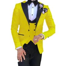 Gwenhwyfar Tide Men Colorful Fashion Wedding Suits Plus Size Yellow Pink Green Blue Purple Suits Jacket Pants Vest 3Pcs Tuxedos