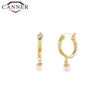 925 Sterling Silver Freshwater Pearl Hoop Earrings for Women INS  Simple Gold Silver color Beaded Zircon Earrings