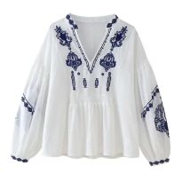 Lucyever Damen-Blusen mit V-Ausschnitt, bestickt, Frühling und Sommer, langärmelig, Freizeithemd, weiblich, neue, vielseitige, lockere, weiche weiße Hemden