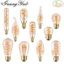 2PCS Edison Spiral Filament Led Light Bulb 220V E27 E14 Vintage Dimmable 3W 1.5W Warm White Amber Retro Decoration Lights Indoor