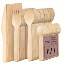 Set di stoviglie in legno usa e getta da 200 pezzi-(50 forchette, $50, 50 cucchiai, 50 cucchiaini),