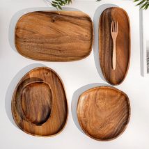 Piatti piani in legno massello Vassoio da portata ovale irregolare Piatti da frutta Frutta secca Sushi Vassoio da tè Pane Piatto di legno Decorazione della casa