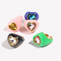 E. b. Belle Cut Edelstein Herz Emaille Ring trüben frei 18 Karat vergoldeten Schmuck 316l Edelstahl Dekoration