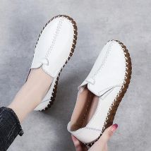 Weichen Boden Mutter der Müßiggänger 2022 Frühling/Herbst Flache Beiläufige Schuhe Nicht Slip frauen Weiß Wohnungen Mokassins Geunine leder