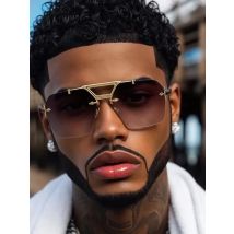 Vintage Square Rimless Sunglasses Men 2025 Luxury Oversized Polygon Double Beam Sun Glasses Metal Frame Shades Driving Eyewear