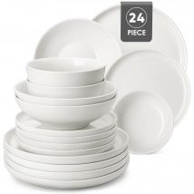 MALACASA 12/16/18/24 PCS Porcelain Plates Dinnerware Sets Ceramic Plates Set with 4/6 PCS Dinner Plate/Dessert/Cereal Bowl/Soup