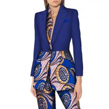 BRW African Print 2 Piece Outfits for Women Contrast Stitching Jacket Blazer and Pants Bazin Riche Office African Clothe WY8561