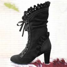 Frauen Spitze frauen High Heel Mitte Rohr Stiefel Botas Zapatos Mujer Retro Leder Winter Schuhe Booties Cowboy Botas Mujer