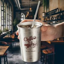 500 ml Kaffeetasse mit Strohhalm, Edelstahl-Wasserbecher für Kaffee, Milch, Saft, Outdoor, Camping, Wasserflasche