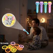 Torcia per proiettore per bambini con 10 carte 80 immagini Proiettore per luce notturna per cartoni animati Giocattolo per bambini Regalo educativo per la favola della buonanotte