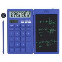 Calcolatrice di base portatile con tavoletta per appunti con blocco note, ampio display a 12 cifre, energia solare per studenti delle scuole primarie e medie