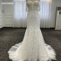 Sommer Meerjungfrau sexy Schaufel Brautkleider für Frauen Spitze drucken rücken freie Brautkleider elegante Wisch länge Vestidos de Novias
