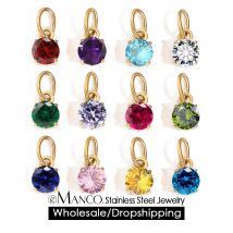 EManco 6MM Zirconia ciondolo fascino in acciaio inox Birthstone ciondolo collana gioco di ruolo gioielli fai da te all'ingrosso