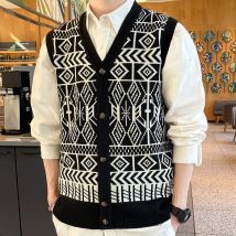 Herrenmode Strickweste V-Ausschnitt Button-Down ärmellose Jacke Herren Y2K Kleidung Frühling Herbst trendige Freizeitwesten