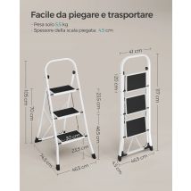 SONGMICS Scaletta, Scaletta a 3 gradini, Scaletta pieghevole, Blocco di sicurezza, Stoccaggio salvaspazio, Può contenere fino a 150 kg, Simiply White