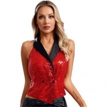 Damen-Weste mit V-Ausschnitt und Pailletten, glitzernde, glitzernde Bluse, elegante Weste, Oberbekleidung für Abendpartys, Bankett, Cocktail-Club-Kostüme