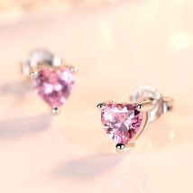 Orecchini a perno in argento sterling 925 con zirconi a forma di cuore rosa, bianchi, viola e rossi per donna, gioielli da matrimonio all'ingrosso, Argento 925