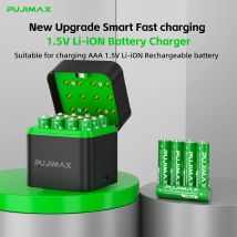 PUJIMAX Set di caricabatterie ricaricabile per batteria al litio con vano di ricarica intelligente da 12 slot 1,5 V AAA 1100 mWh di grande capacità