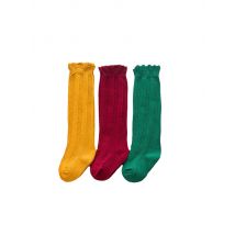 YWHUANSEN 1 Pair Spring  Autumn Winter Cotton Lace Double Needle Children Breathable Socks Solid Baby Girls Knee Socks School