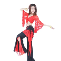 1pcs/lot Belly Dance Tops Women Sexy Lace Top Deep V Neck soft fabric Flare Sleeve Top