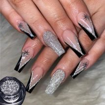 1Jar Crushed Diamond Nagelglitzerpulver Silber Metallic Holographisches Diamantpulver Spiegelgelpoliermittel LaserChrome Glitzerpulver