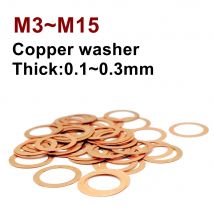 Copper Flat Washer M3-M15  0.1 0.2 0.3mm thick Seal Gasket inner diameter Sealing Ring Thin Sheet T3 Red copper washer