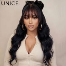 UNice Pre Everything 13x4 Lace Frontal Fluffy Loose Wave Human Hair Wig With Wispy Bangs & Invisi Drawstring