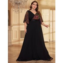 Uni thorse Damen plus Blumen ärmel Glitter Pailletten Patchwork Chiffon bodenlangen formellen Abendkleid