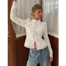 Elegante Spitze Hemd Für Frauen Herbst Neue Hohl Stehkragen Mit Langen Ärmeln Taste Einfarbig Dünnes Hemd Mode Pendeln Top