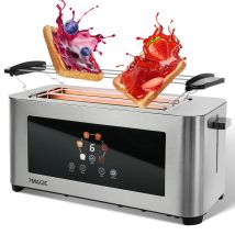Tostapane 1400W, tostapane in acciaio inossidabile, display LCD touch, 2 scomparti larghe per toast, 4 fette, 7 livelli di allevataggio, porta panino,