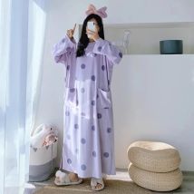Plus Größe 5XL 140KG Herbst Winter Frauen Fleece Schlaf Kleid Warme Nachthemd Langarm Hause Tragen Süße Nachthemd