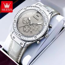 Olevs Quarzuhr für Frauen Multifunktions-Diamant zifferblatt Leder armband wasserdicht Chronograph Datum Damen uhren Trend