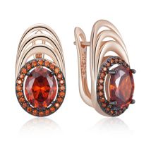 Kinel Hot Red Natural Zircon Geometry English Earrings for Women 585 Rose Gold and Black Plating Vintage Daily Fine Jewelry