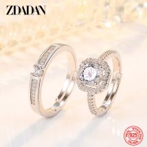 ZDADAN 925 Silber Zirkon Paar verstellbare Ringe für Damen Herren Hochzeitsschmuck