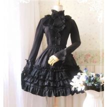 Sweet Lolita Black Ruched Chiffon Dress for Women Skirt
