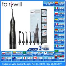 Fairywill-irrigador de agua Dental portátil, recargable por USB, chorro de dientes, 7 puntas, 300ml