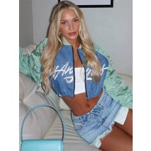 Hawthaw Frauen Frühling Herbst Langarm Streetwear Brief Drucken Zipper Crop Tops Mantel Jacke Großhandel Artikel Für Business