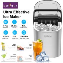 LOEFME Tragbare Mini-Vollautomatik-Eismaschine in Kugelform, 12 kg/24 Stunden, 6 Minuten/9 Stück Eiswürfel mit Schaufel, professionelle Eismaschine