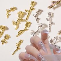 50 Stück Mix 3D Rose Nail Art Charms Gold Silber Blumen Metall Nageldekoration für Maniküre DIY Handwerk Rose Blume DIY Charms Teile