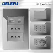 DELEFU Vetro temperato grigio Italia USB TypeC Presa a muro a ricarica rapida Schuko Tuya Wifi Smart Switch Sat TV Tel Campanello Cile