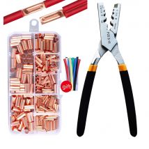 250 Stück GT Kupfer Verbindungsrohr Drahtverbindung Kleines Kupferrohr Terminal Kabelschuh Schnürsenkel Ferrule Kit mit Crimpzange