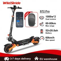 Patinete Eléctrico Wildstride ST2 Pro, Motor Dual de 1000W*2, Velocidad de 60 km/h, Batería de 52V 20.8AH, Neumático Todoterreno de 10 Pulgadas, Plegable, para Adultos