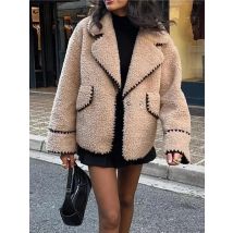 Trendix Revers Lose Jacken Frauen 2024 Herbst Winter Straße Langarm Faux Lammwolle Jacke Mode Elegante Casual Mäntel Femme
