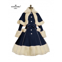 Lolita Kleid Anzug Frauen Winter Pelz Kragen Schal & Bogen Vintage Gothic Viktorianischen Warme Starke Niedliche Mädchen Volle Hülse Frühling herbst