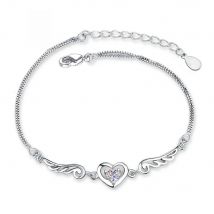 925 Sterling Silver Fashion Angel Lovers Feather Love Zircon Bracelet Birthday Anniversary Party Gift