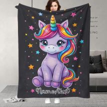 Decke mit individuellem Namen und Einhornmuster, Regenbogenhorn-Fantasie-Kunstbild, perfektes Geschenk für Geburtstag und Weihnachten