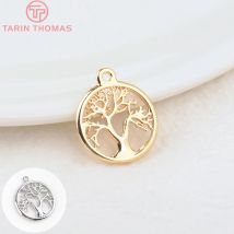 (664)10PCS 15.7MM Hole 1.5MM 24K Gold Color Plated Brass Tree Charms Pendants High Quality Jewelry Accessories