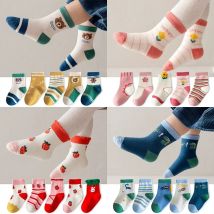5 Paar Vier-Jahreszeiten-Babysocken Frühling und Herbst Cartoon Kätzchen Winter Mid-Tube-Socken Jungen- und Mädchensocken Kleinkind