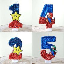 Candele con numeri 3D Decorazione per torte Tema Super Mario Candele con numeri 0-9 Decorazione per torte per feste di compleanno